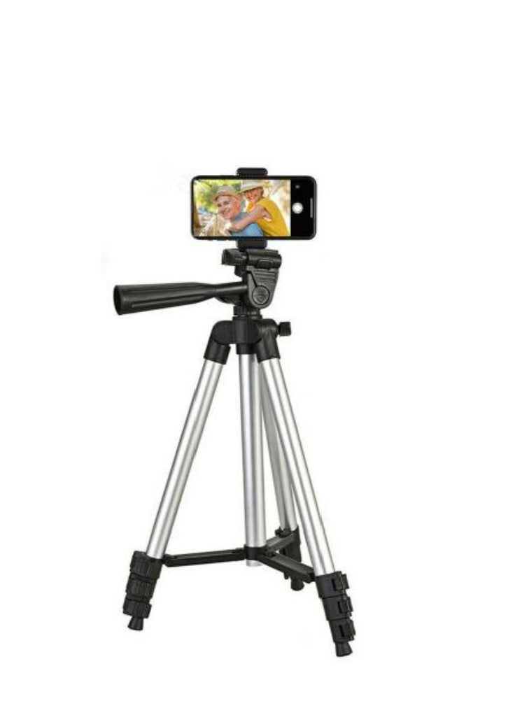 Tripod 3110 Portable Adjustable Aluminium Lightweight Camera Stand Tripod, with 3-Dimensional Head and Quick Release Plate for Video Cameras and Mobile, Black, Silver | 3110