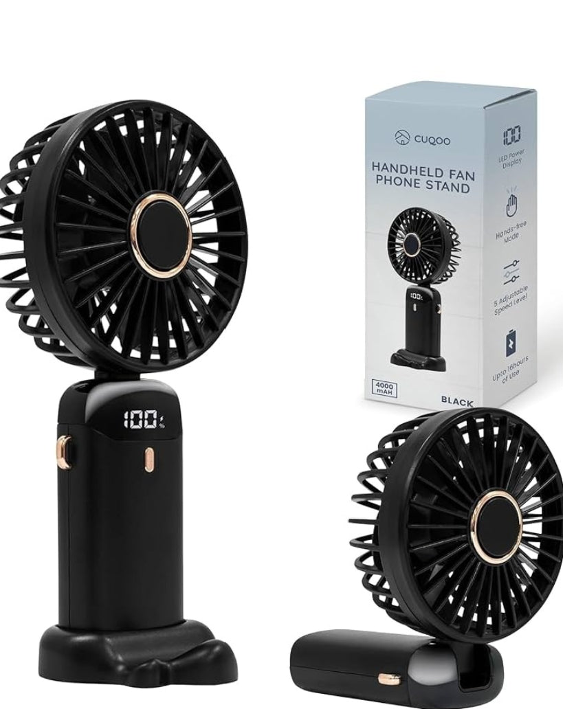 Digital Display Portable Mini Fan – 5-in-1 Multipurpose USB-C Rechargeable Handheld Fan - With Cable (Random Color)