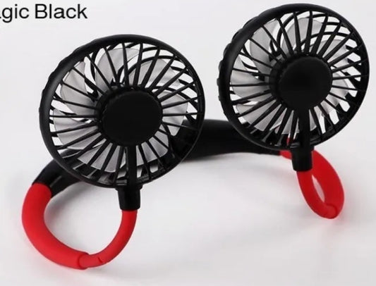 Lazy Portable Silent Neck Fan – Wearable Rechargeable Dual Fan with LED Light & 3-Speed Control (Random Color)