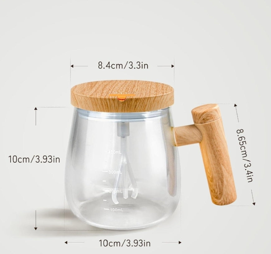 Wooden Design Automatic Self-Stirring Coffee Mug – One Click Electric Mixing Glass Cup