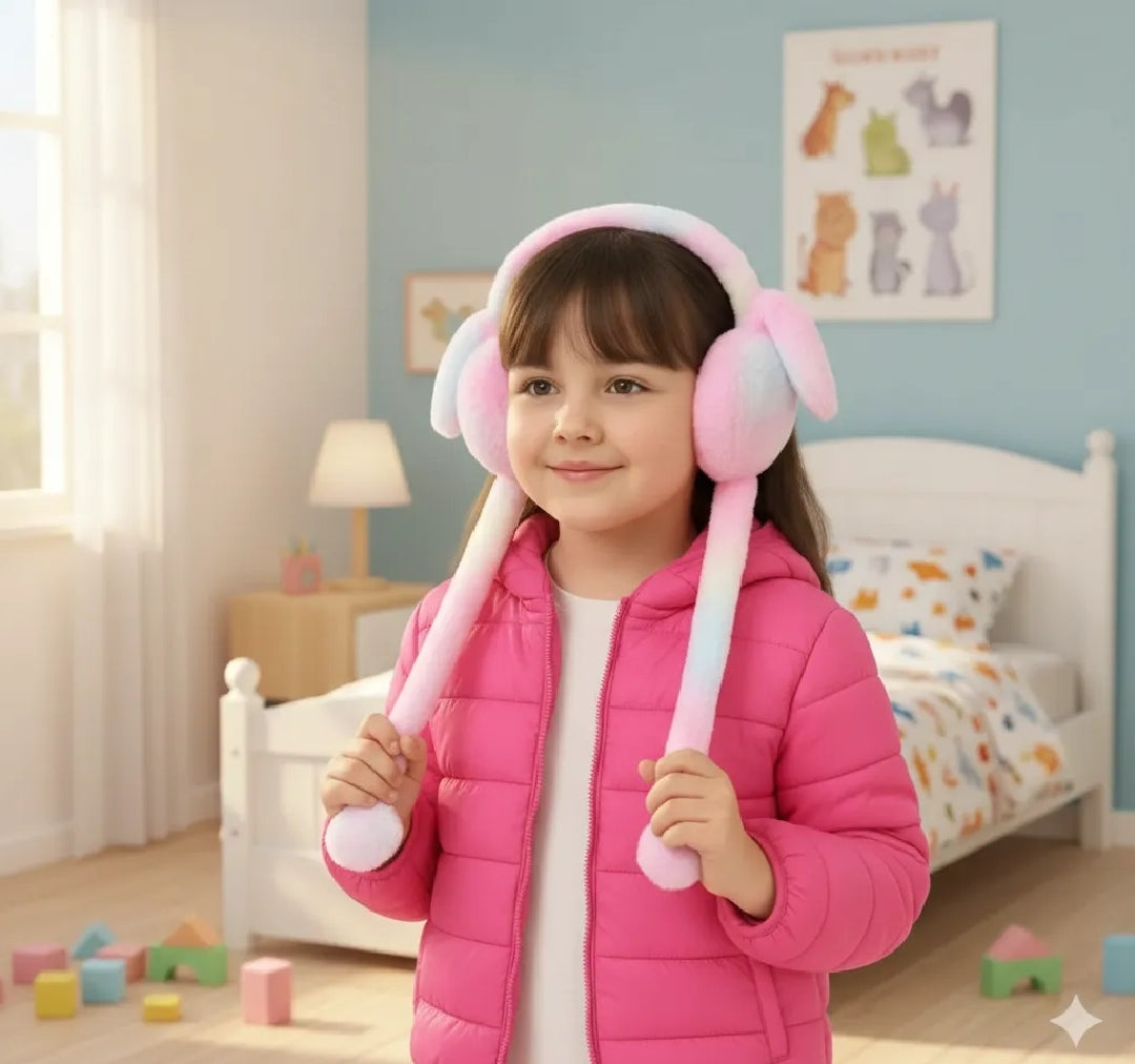 Cute Rabbit Earmuffs for Girls – Soft Plush Winter Ear Warmers