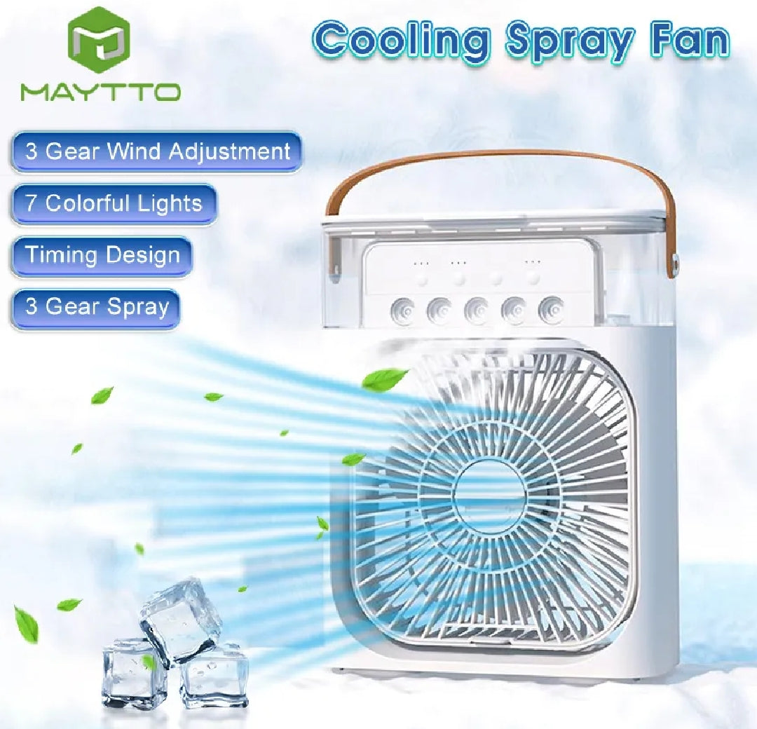 10-Inch Desktop Water Mist Fan – Portable Humidifier Air Cooler with 5-Hole Spray, 3 Speed Modes, and LED Night Light (Not Rechargeable)