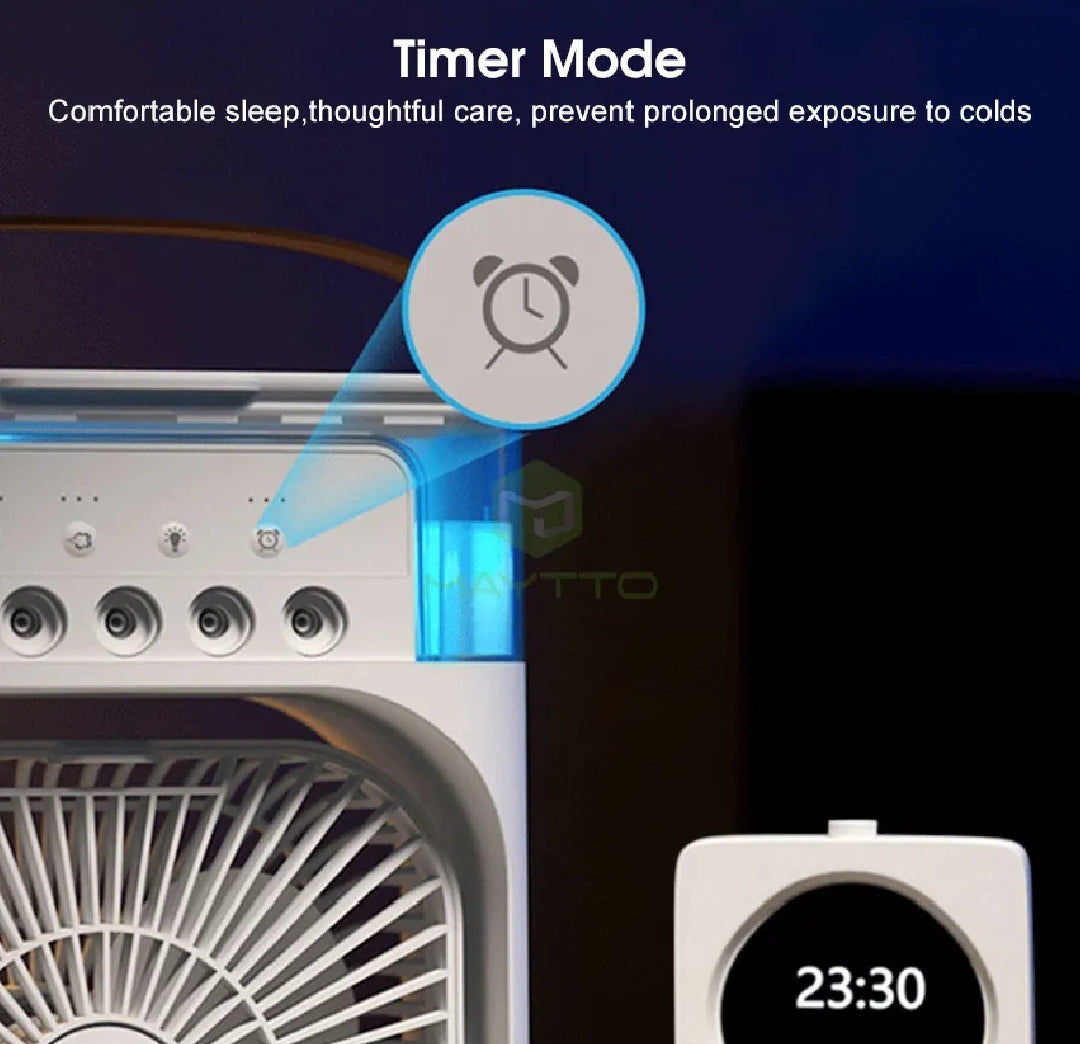10-Inch Desktop Water Mist Fan – Portable Humidifier Air Cooler with 5-Hole Spray, 3 Speed Modes, and LED Night Light (Not Rechargeable)