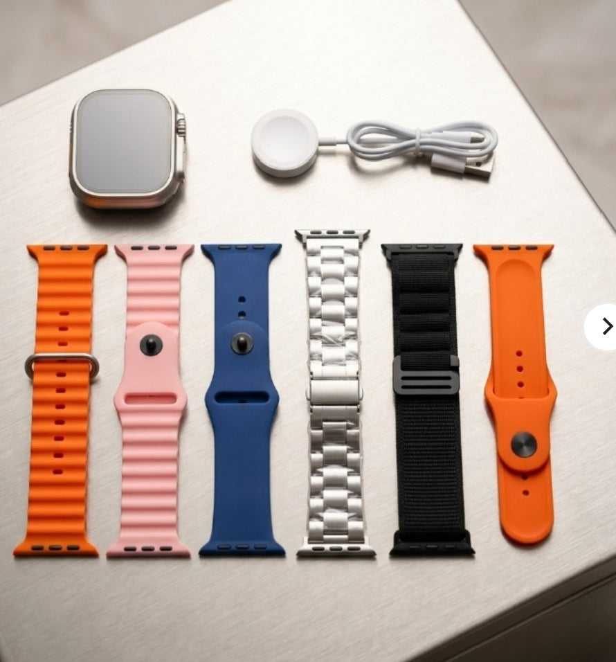 Ultra 2 Smart Watch Big 2.01 Infinite Display 7 in 1 Strap Set with Wireless Charging