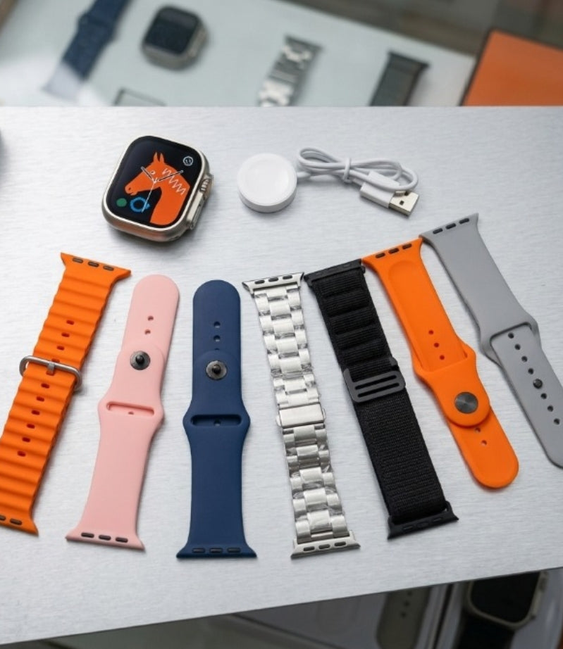 Ultra 2 Smart Watch Big 2.01 Infinite Display 7 in 1 Strap Set with Wireless Charging