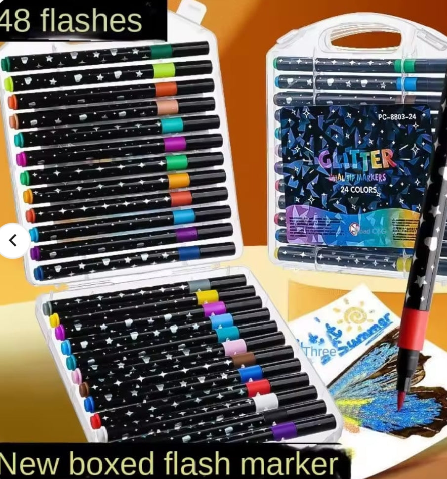 Summer Glitter Hal Tip Markers Set Of 24 Markers With 48 Vibrant Shades For Creative Art And Craft Projects