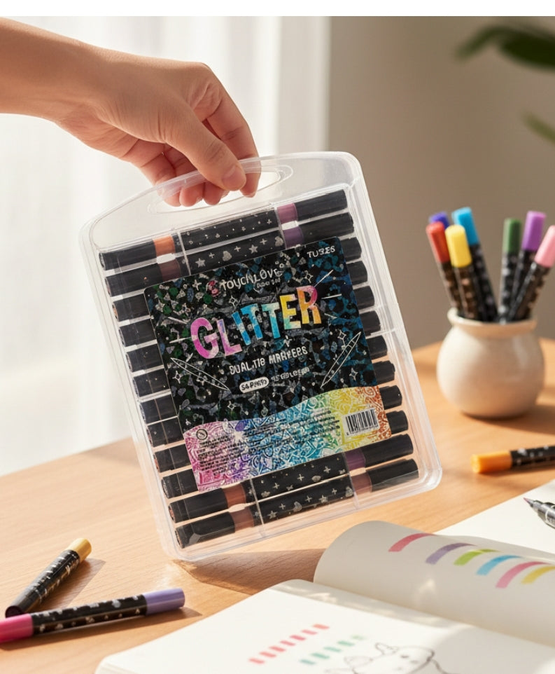 Summer Glitter Hal Tip Markers Set Of 24 Markers With 48 Vibrant Shades For Creative Art And Craft Projects