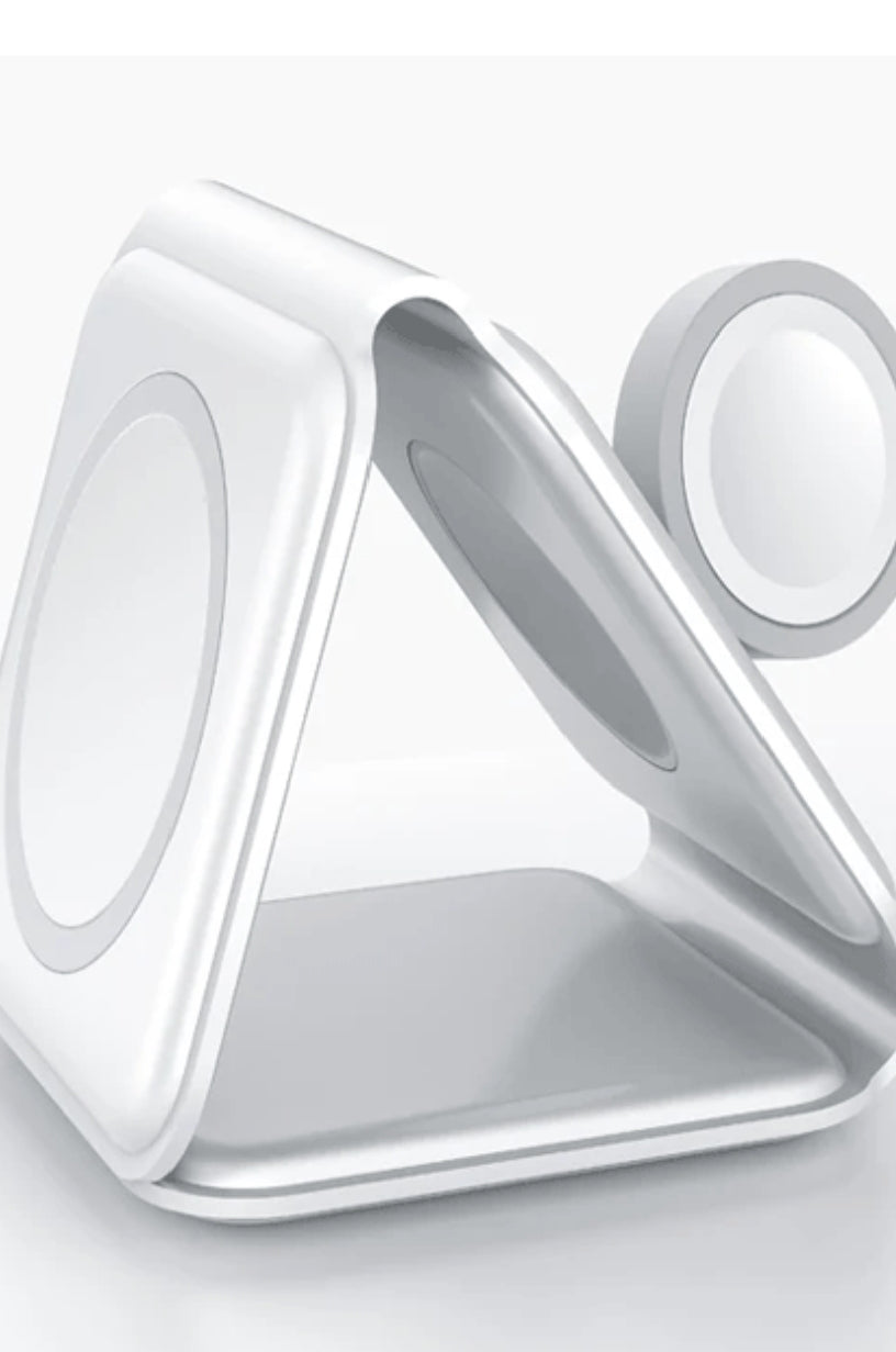 3 in 1 Magnetic Foldable Wireless Charging Station 15W Fast Charger for iPhone, AirPods & Smartwatch