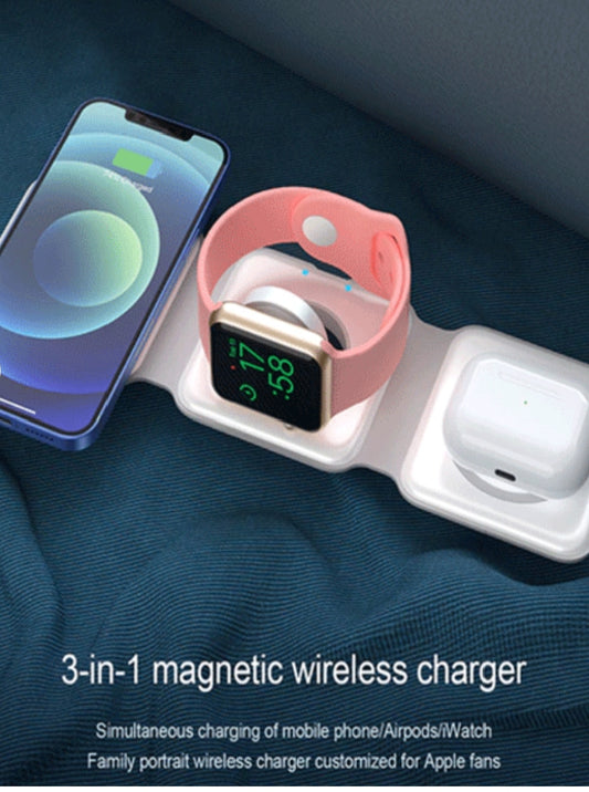 3 in 1 Magnetic Foldable Wireless Charging Station 15W Fast Charger for iPhone, AirPods & Smartwatch