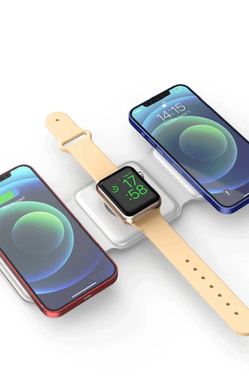 3 in 1 Magnetic Foldable Wireless Charging Station 15W Fast Charger for iPhone, AirPods & Smartwatch