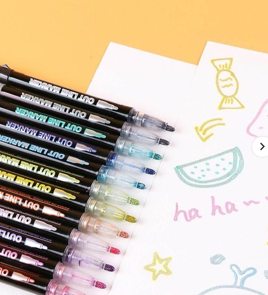 Double Line Outline Glitter Marker Pens Creative Dual Effect Writing And Drawing Tools For Art Craft And Decoration