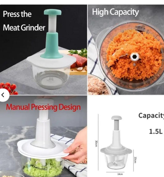 1.5L Manual Food Chopper – Speedy Hand Press Vegetable & Fruit Cutter - Plastic Body (Random Color)