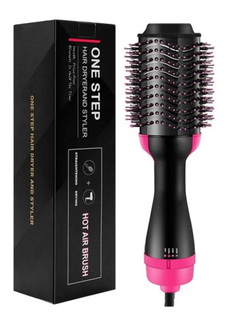 hair straightener brush, electric hair 2 in 1 Hair Straightener & hair dryer – Professional Styling Tool (Black & Pink)