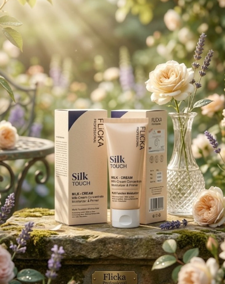 FLICKA Professional Silk Touch Milk-Cream Concentrate 60g | 3-in-1 Moisturizer, Primer & Makeup Base | Multi-Function Hydrating Face Cream