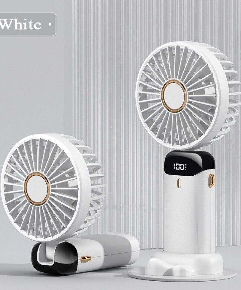 Digital Display Portable Mini Fan – 5-in-1 Multipurpose USB-C Rechargeable Handheld Fan - With Cable (Random Color)