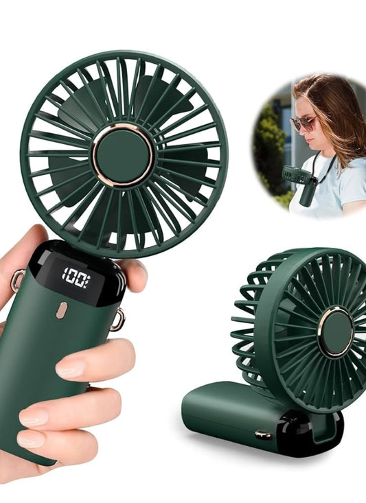 Digital Display Portable Mini Fan – 5-in-1 Multipurpose USB-C Rechargeable Handheld Fan - With Cable (Random Color)