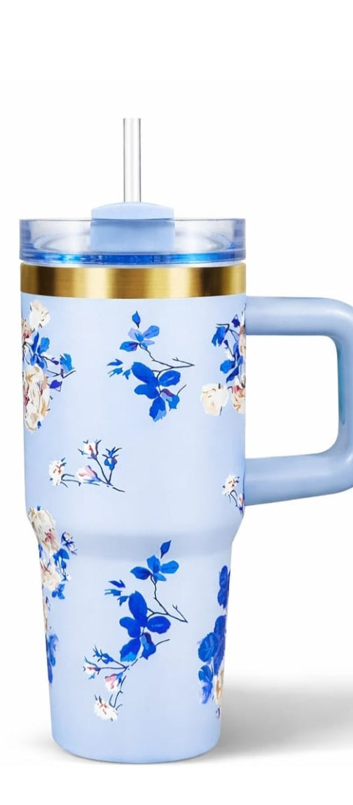 Mini Tumblers Stylish Portable Cups For Hot And Cold Drinks 14 Oz Lightweight Everyday Beverage Solution - Blue Floral